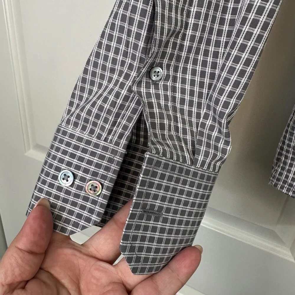 Banana Republic 100% Cotton Charcoal & White Check Button Down Long Sleeve Shirt